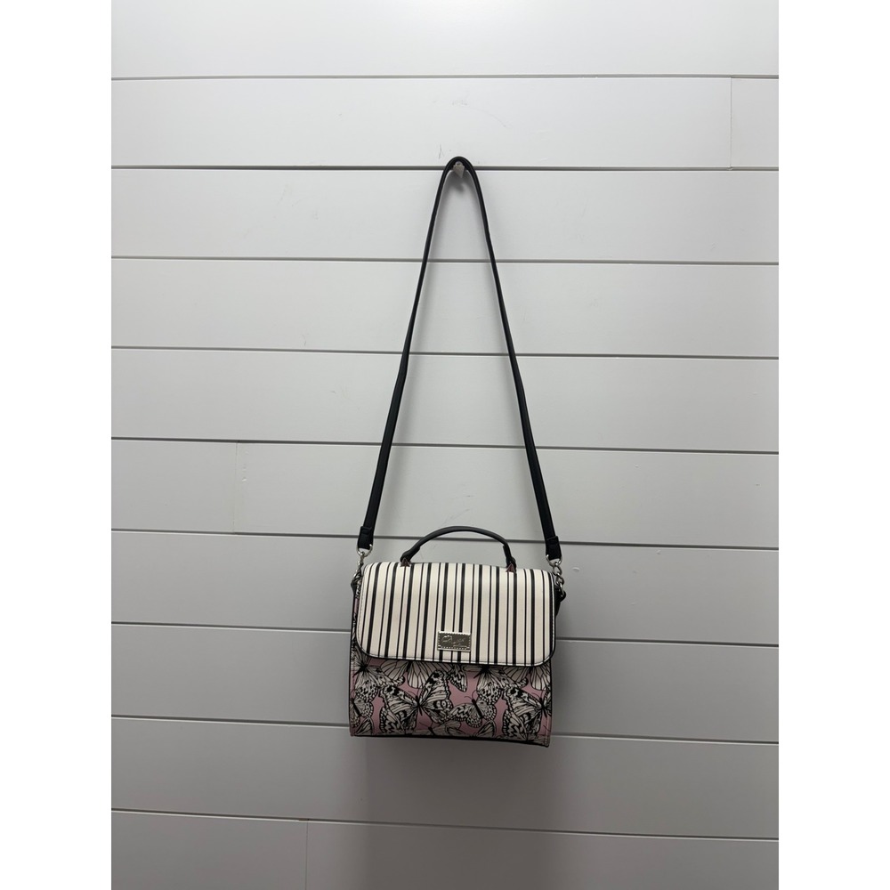 Betsey Johnson Butterfly Pink White Black Shoulder Handbag 11 X 7 X 5 Snap Close